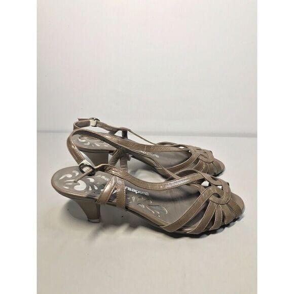 Salvador Sapena Brown Taupe Leather Peep Toe Strap Heels Women Sz 38EU/7.5US - Picture 4 of 11